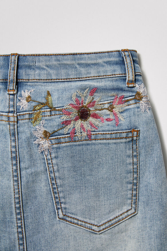 Jupe courte en jean fleurs | Desigual
