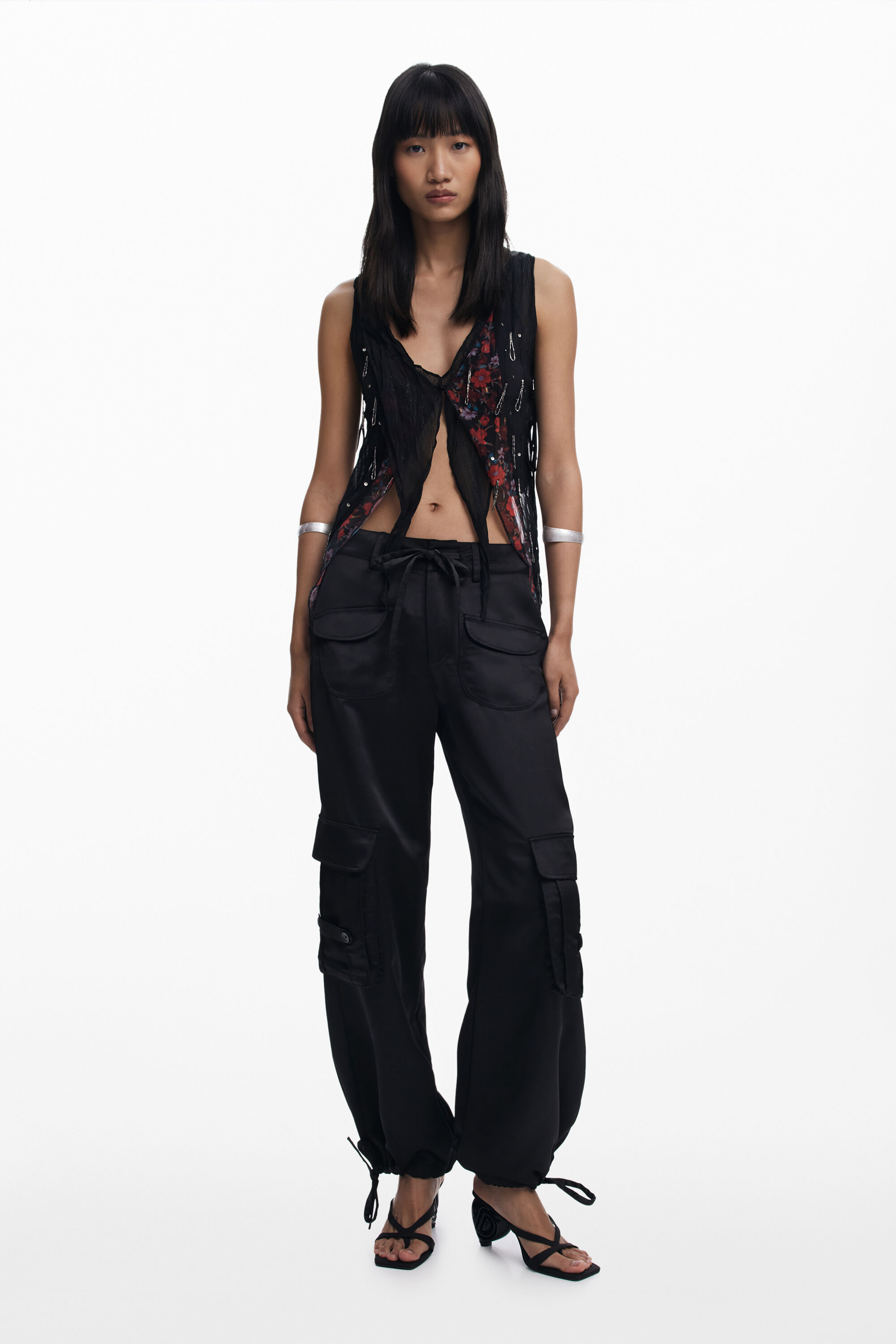 Desigual Asymmetric Chiffon Blouse In Black