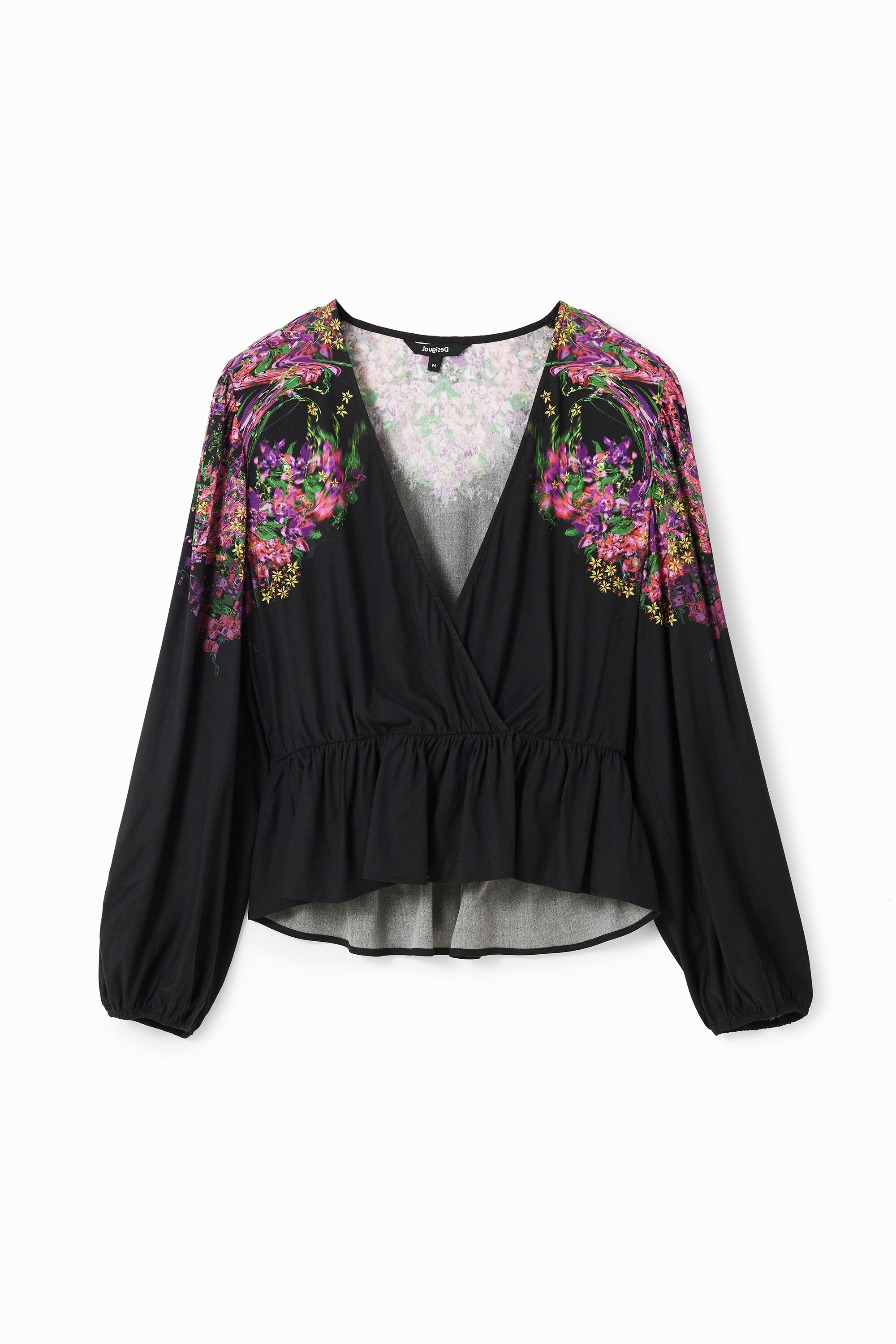 Digital floral wrap blouse
