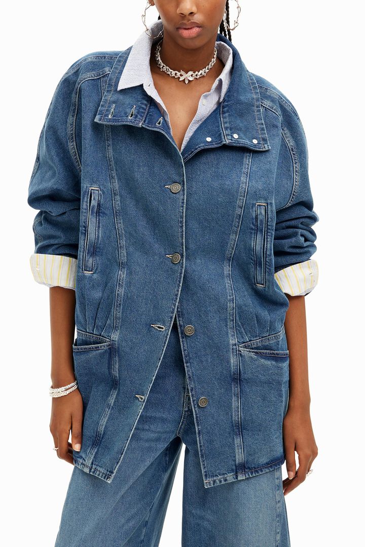 Chaqueta denim efecto rayado y cuello en V | Desigual