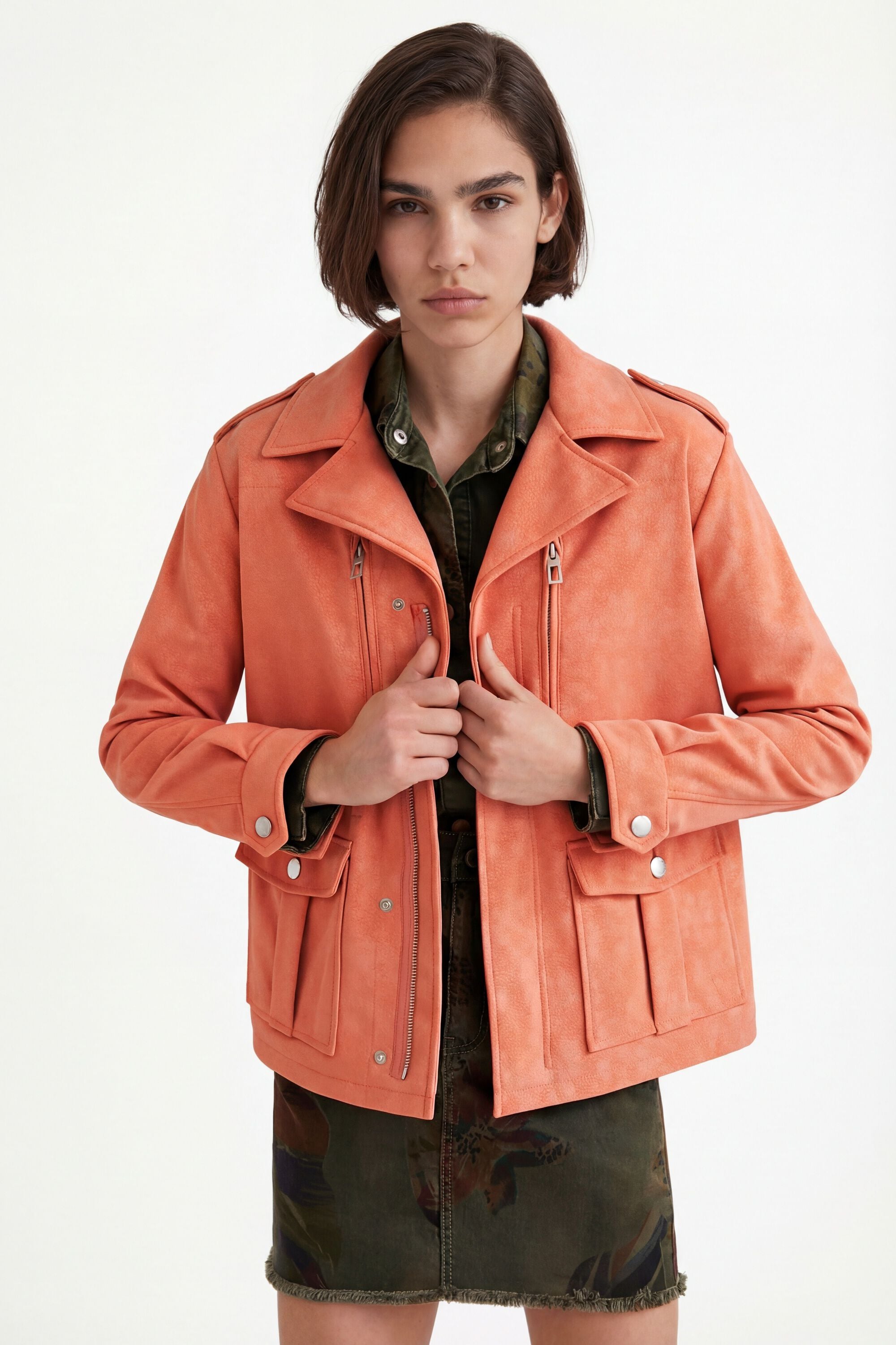 Desigual, Veste droite à poches, PolyurÉThane, Orange, L