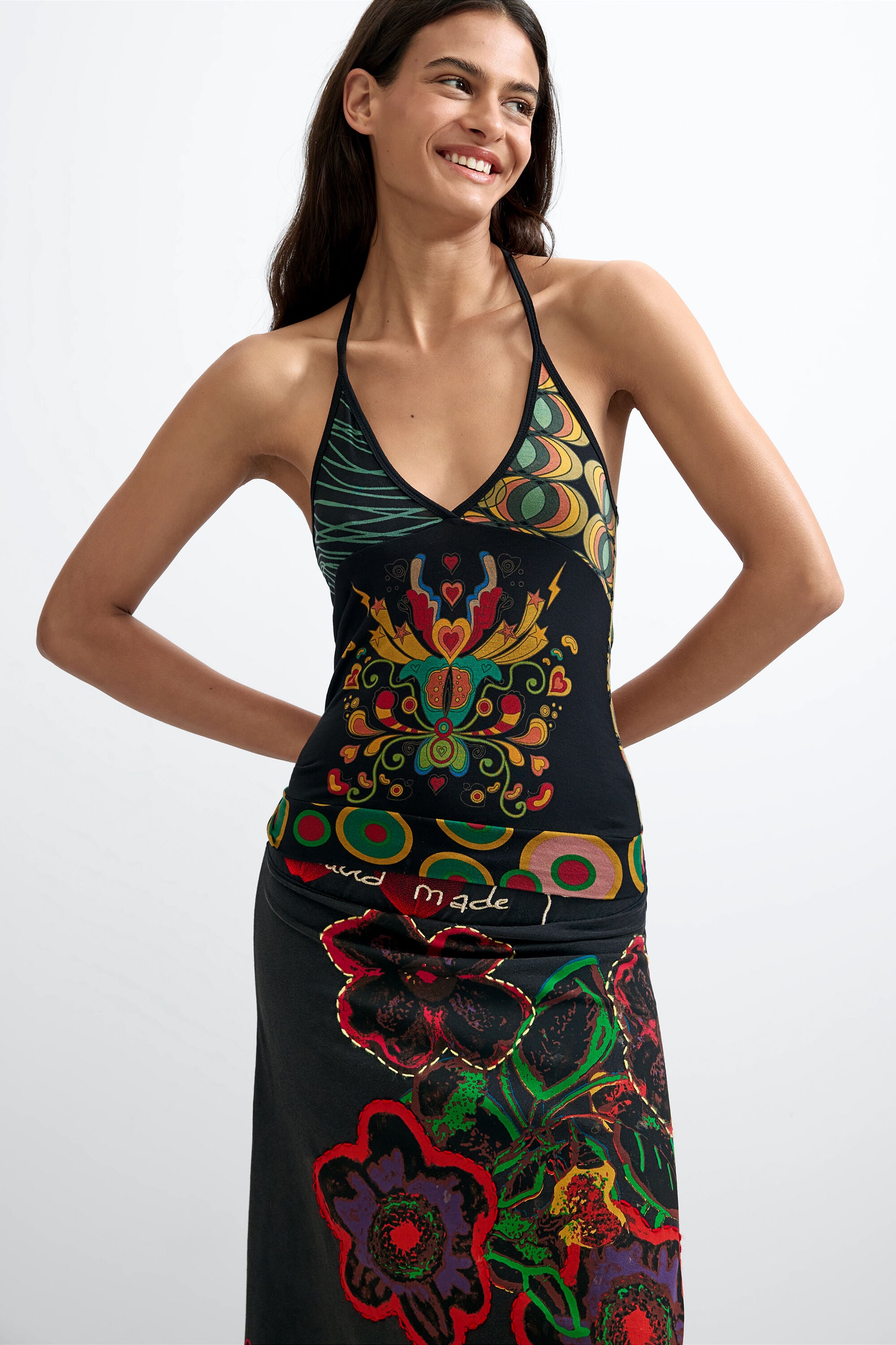 Vintage V-neck Strappy Top black Women's I Desigual.com