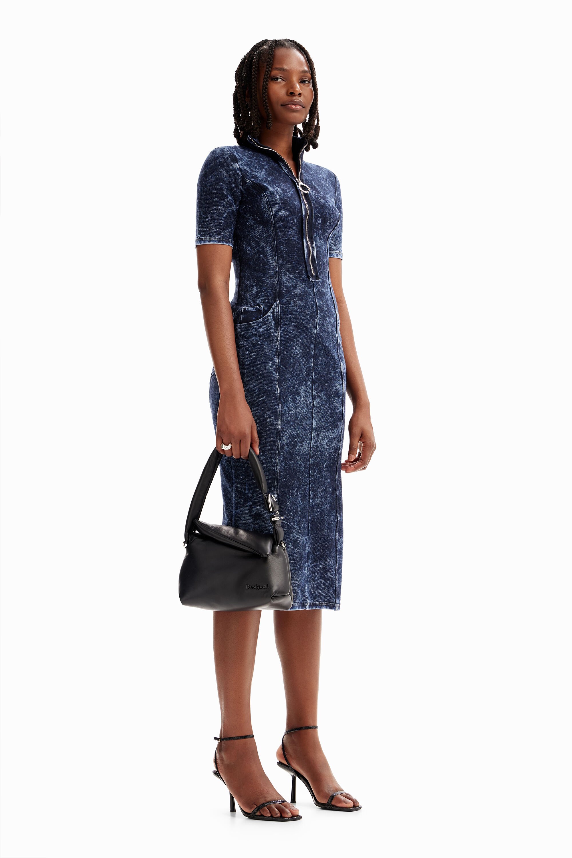 Desigual Zip Midi Dress In Blue