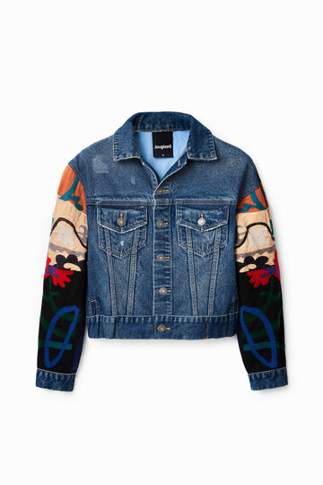 ג'קט ג'ינס עם טלאים מבדים שונים ורקמה אתנית | Desigual
