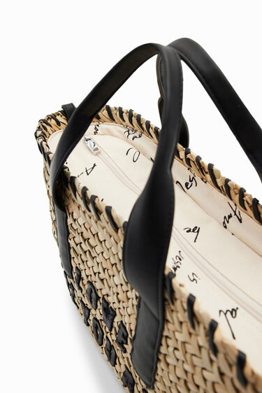 Small message raffia basket bag | Desigual