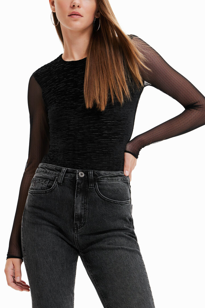 Body with sheer tulle sleeves | Desigual