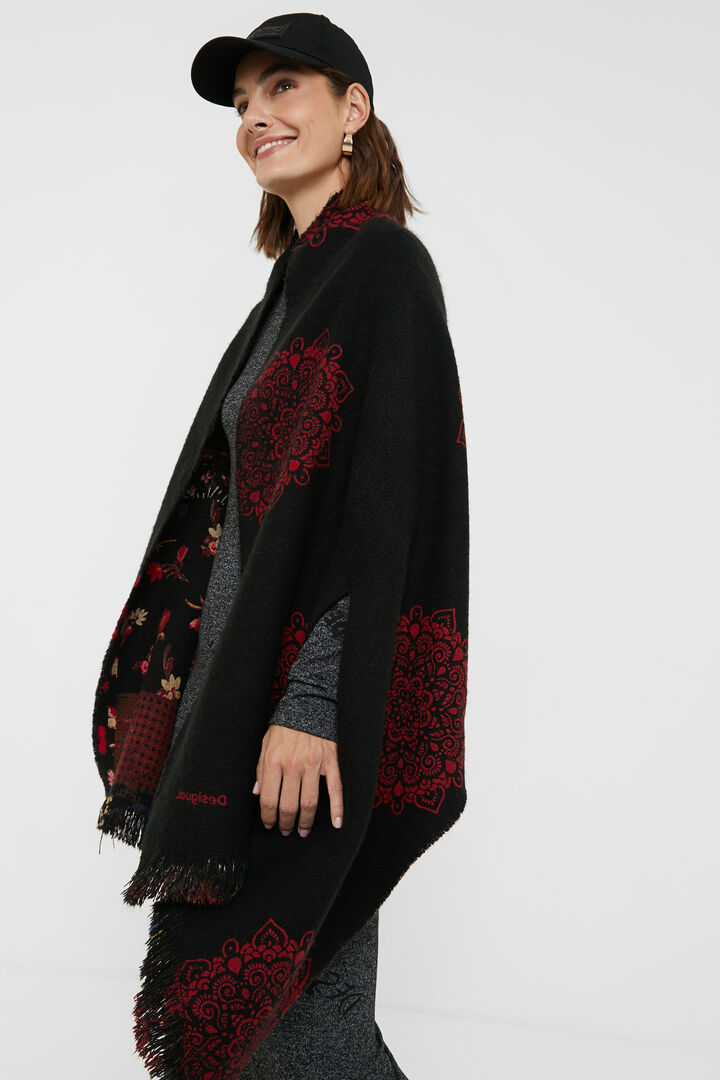 Poncho carré fleuri réversible | Desigual