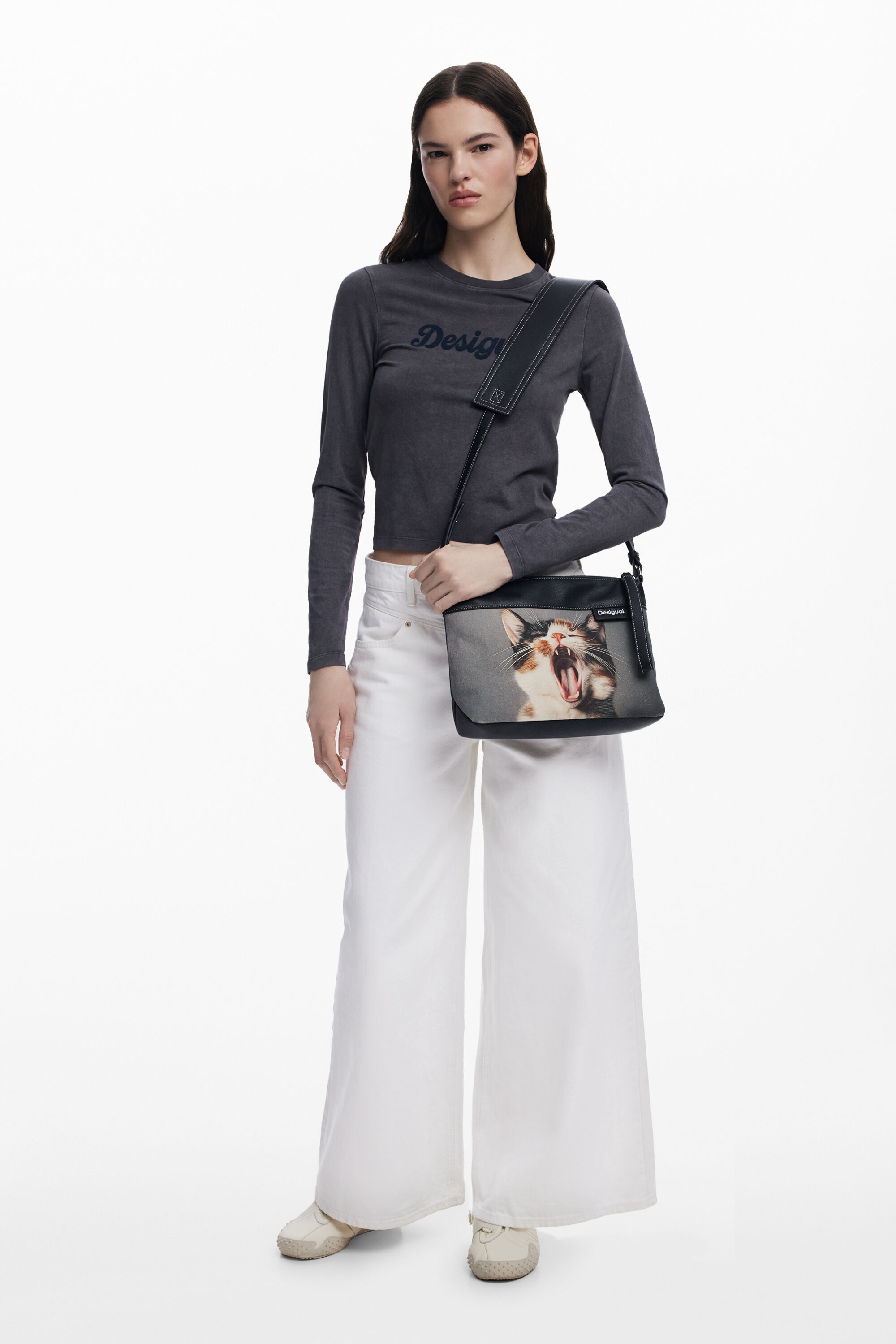 Desigual Large Cat Shopper Bag In Black