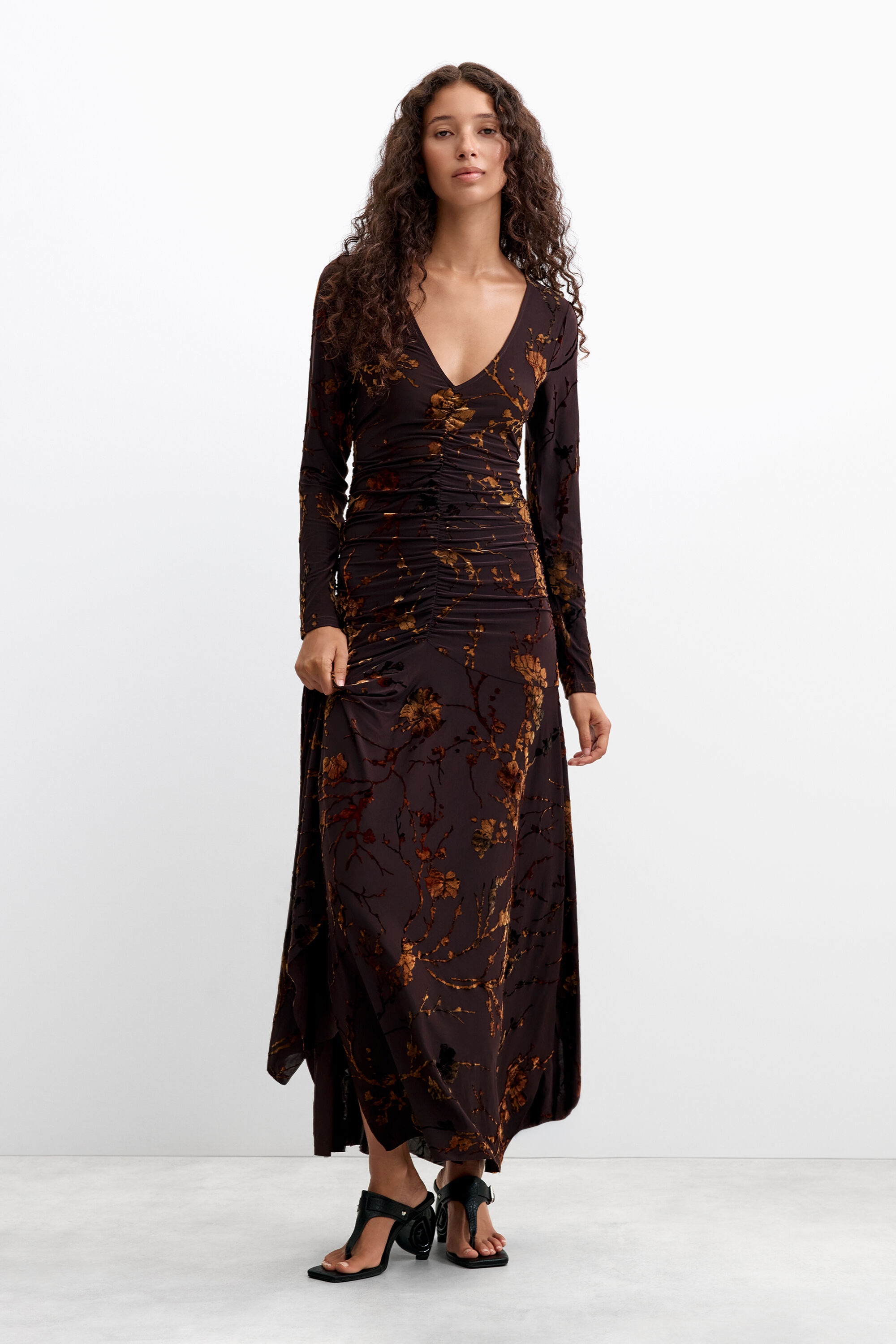 gebreide midijurk - BROWN - XS