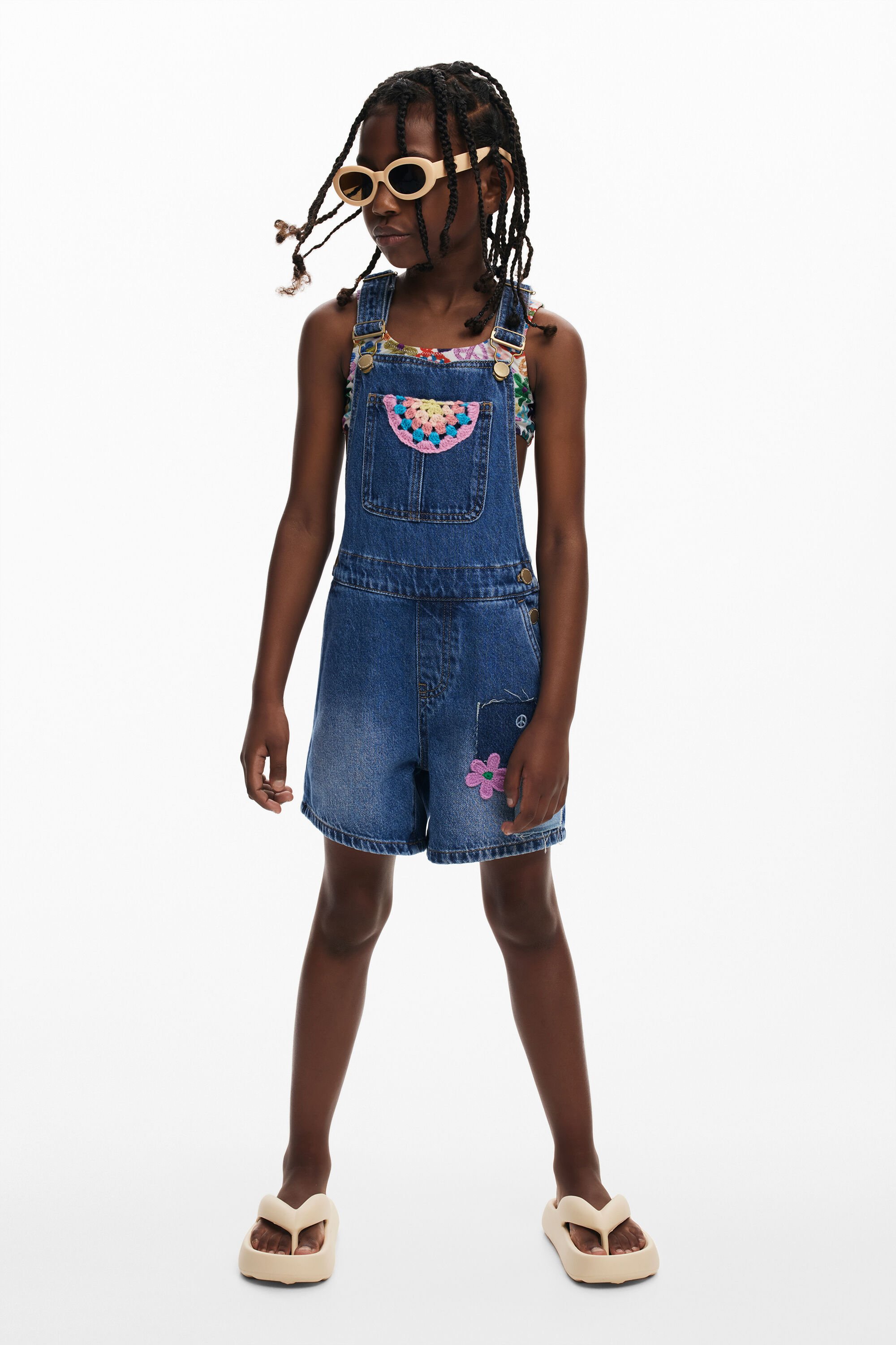 Patchwork denim dungarees