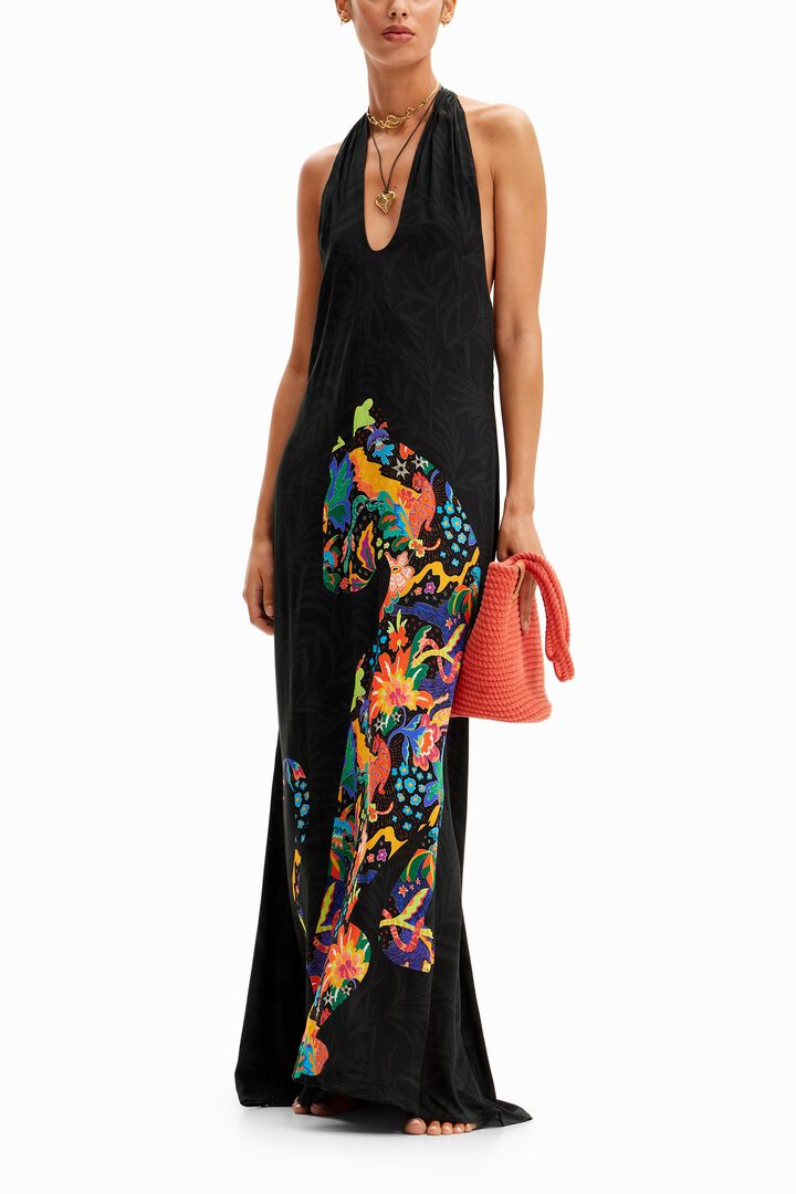 Jungle design maxi halter neck dress | Desigual
