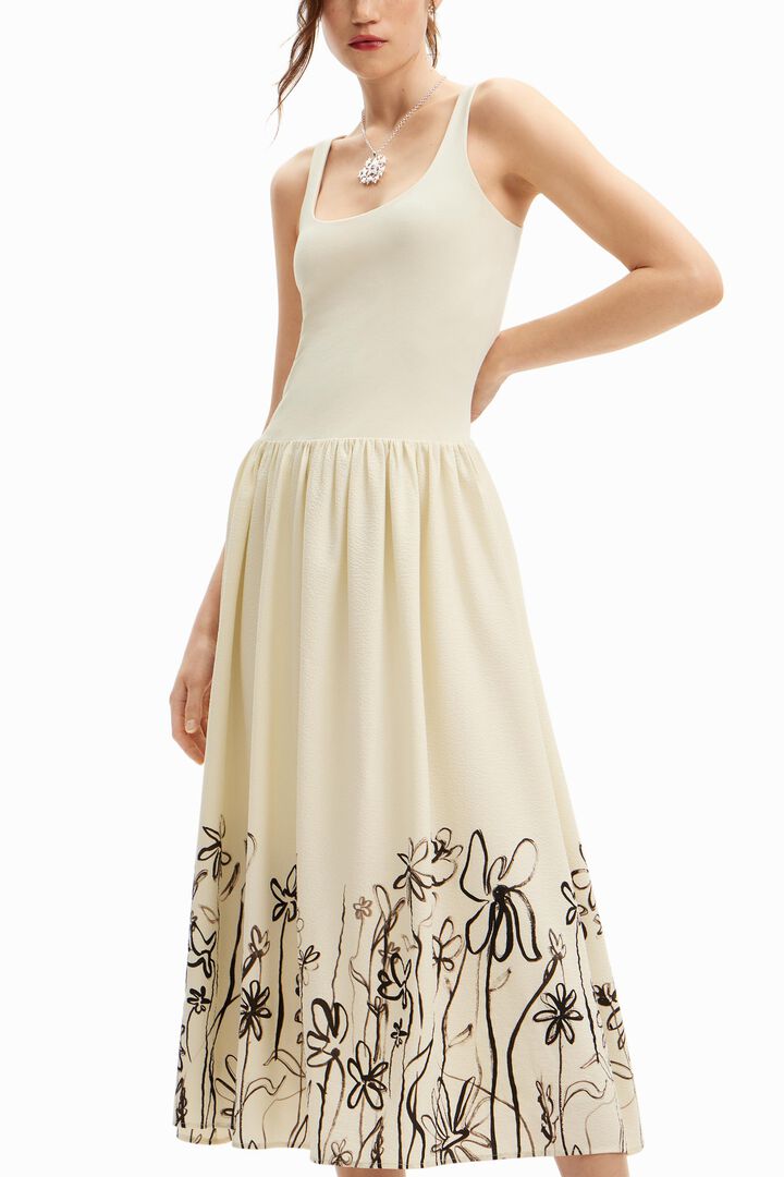 Vestido midi evasé flores | Desigual