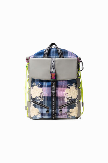 Square backpack with flowers and checks | Desigual