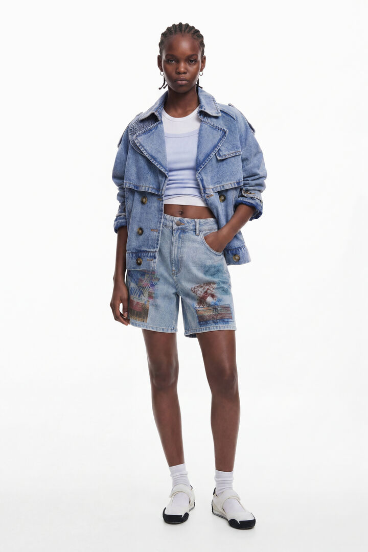 Etnic denim Bermuda shorts