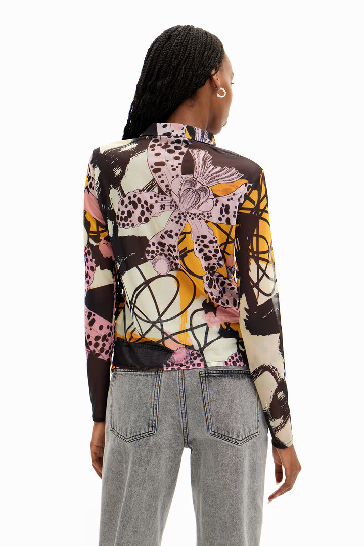 Chemise à manches longues avec motif femme et fleurs. | Desigual