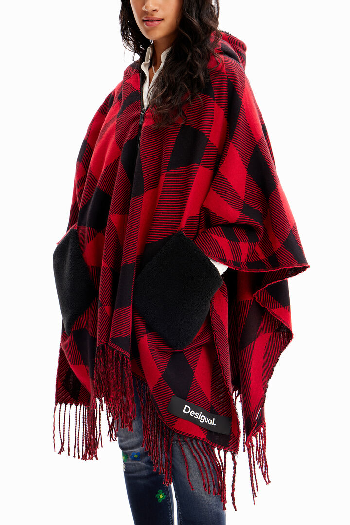 Plaid hooded poncho | Desigual