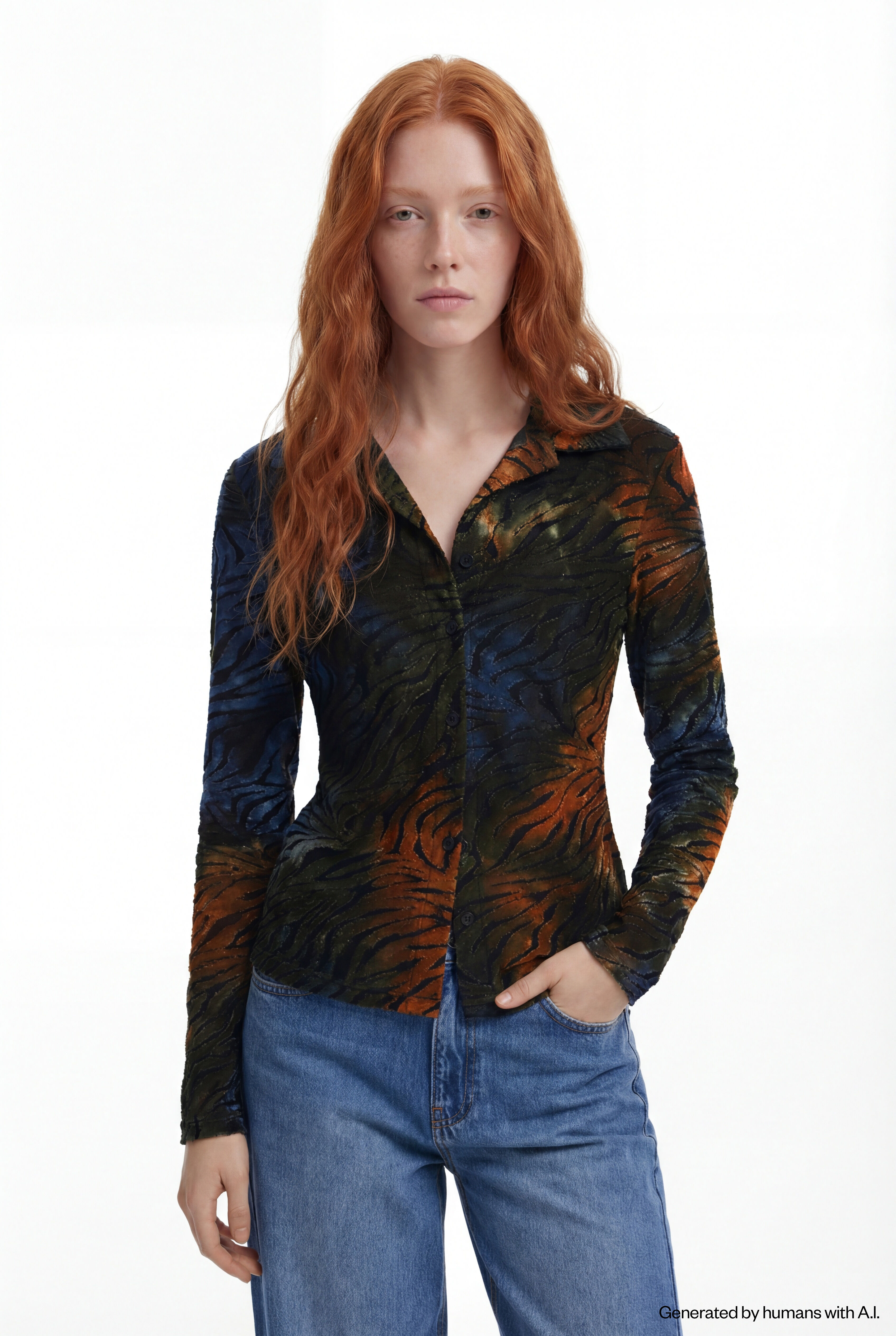 Maglietta abbottonata con stampa animalier - GREEN (L)