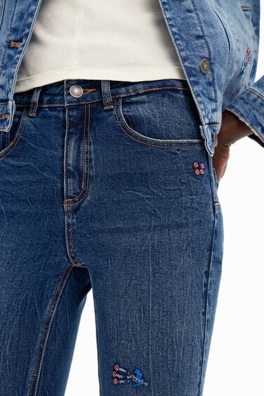 Jeans Slim Fit Glasperlen Blumen | Desigual