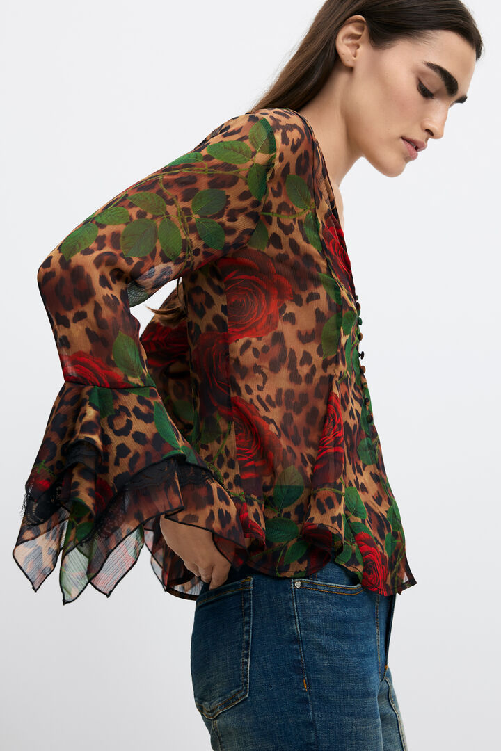 long-sleeved floral blouse