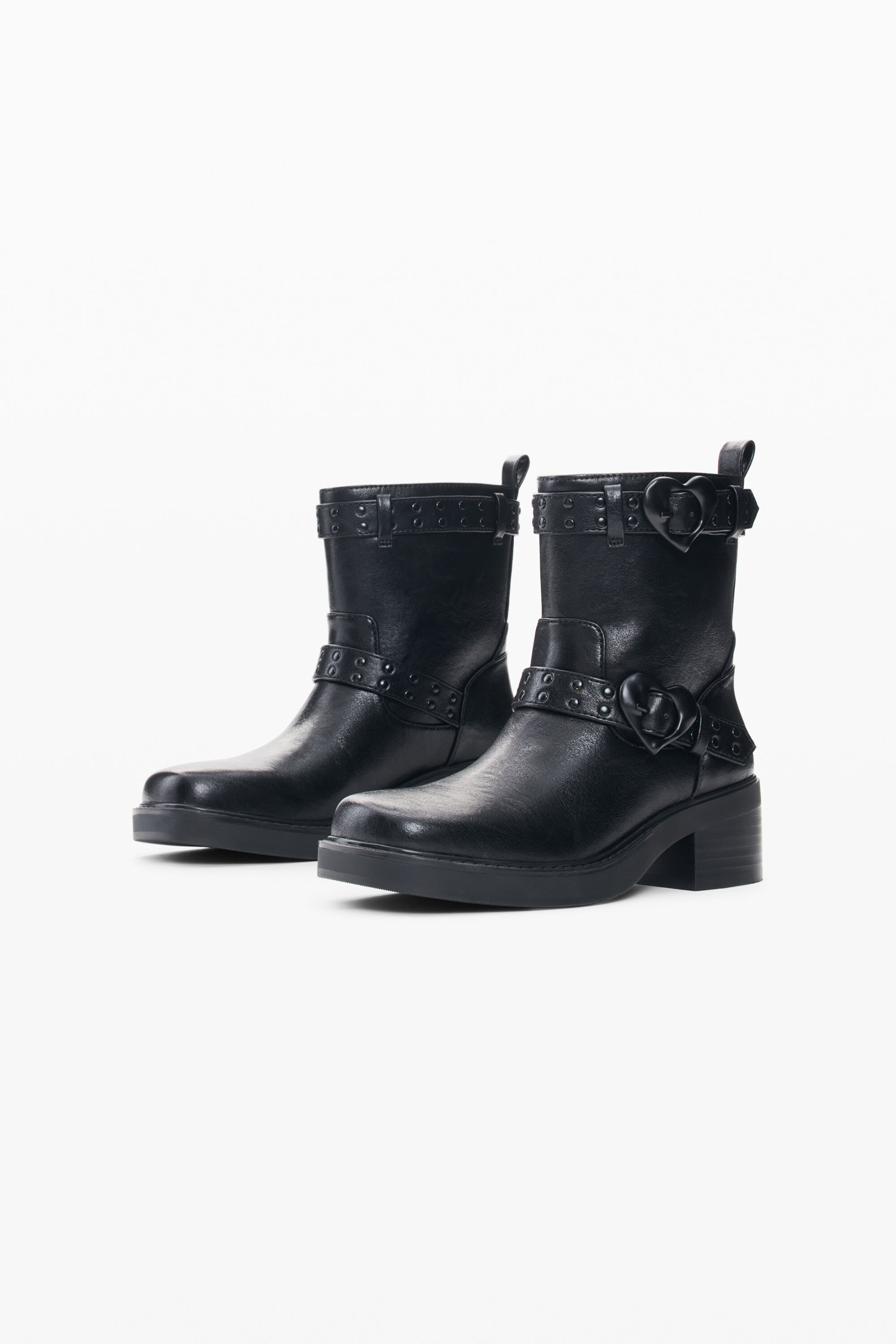 Botas Hebillas Efecto Piel, Mujer, Poliuretano, Negro,