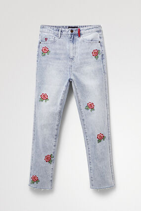 Straight cropped floral jeans