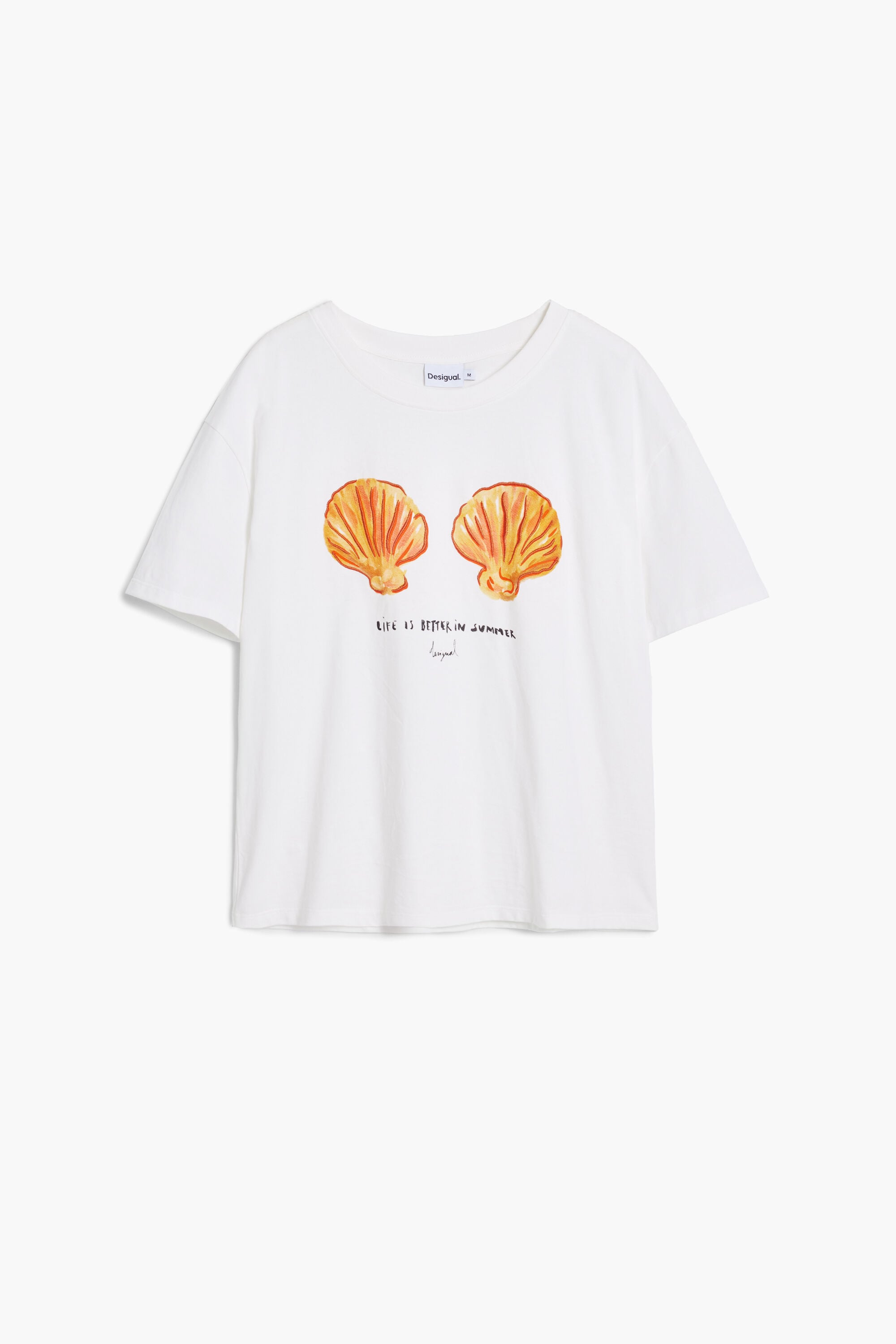 Camiseta conchas, Algodon, Blanco, XL
