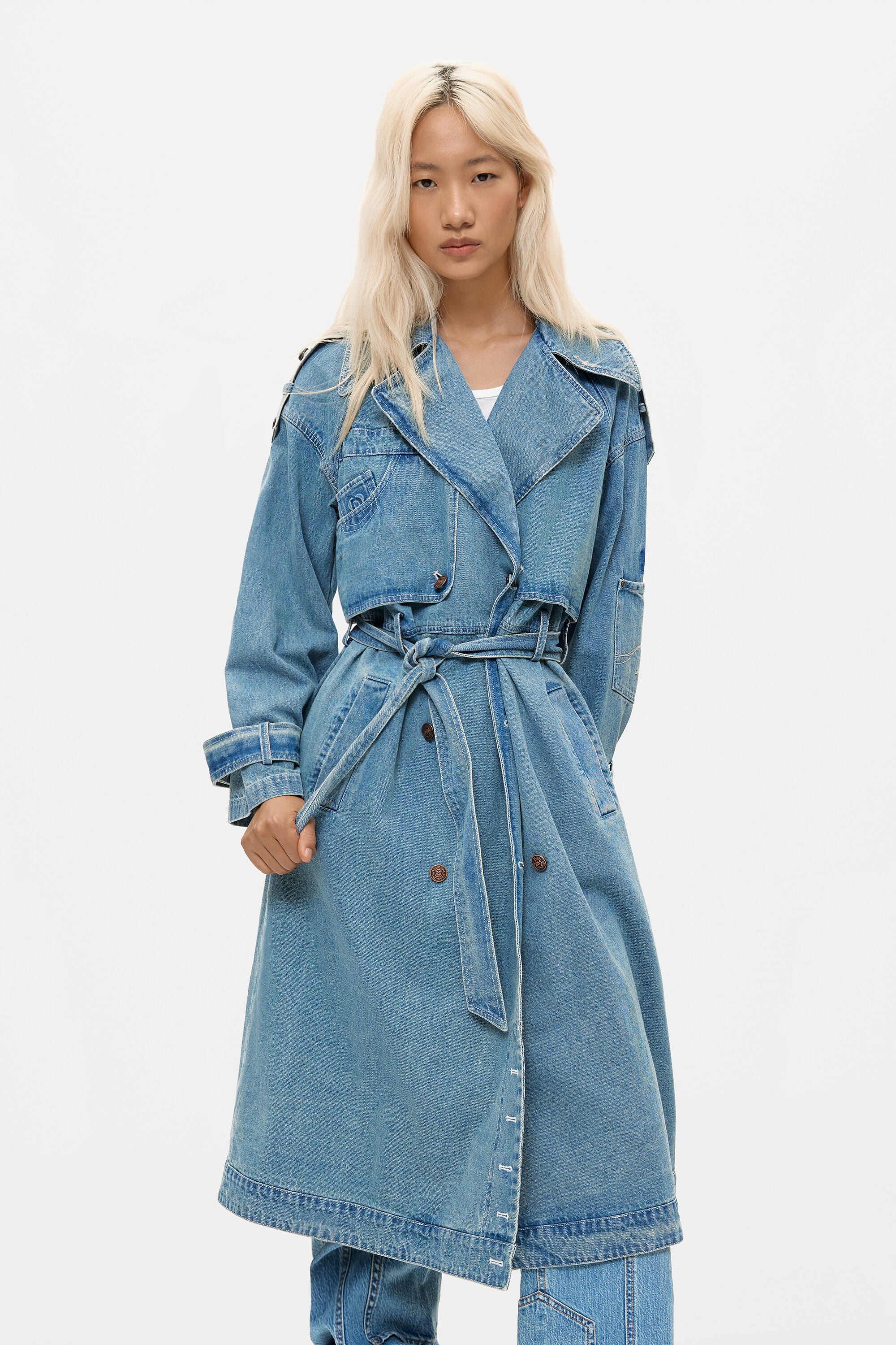 ロングデニムコート 綿100% 青 女性用 I Desigual.com