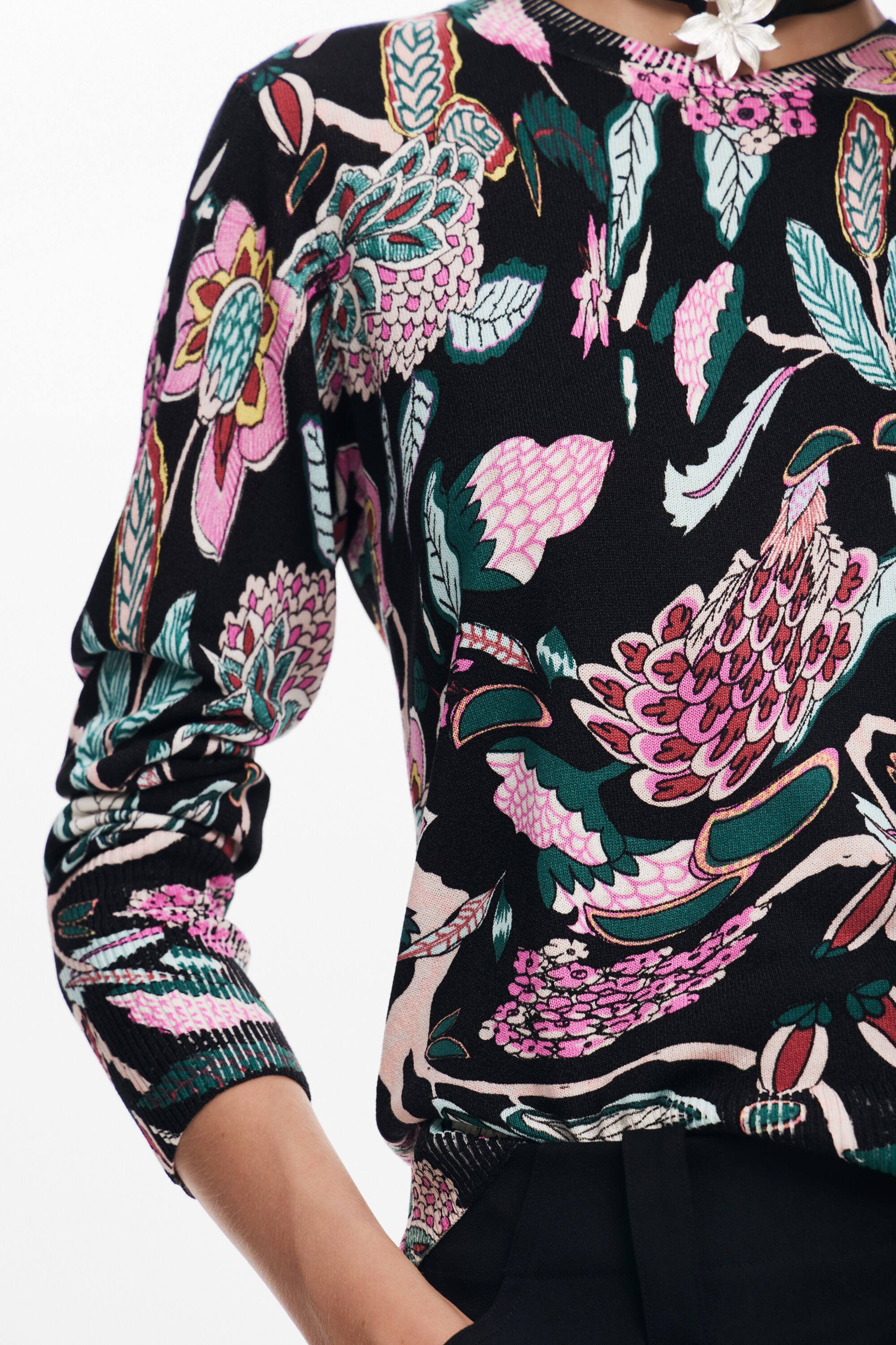 Botanical print knit sweater women's I Desigual.com