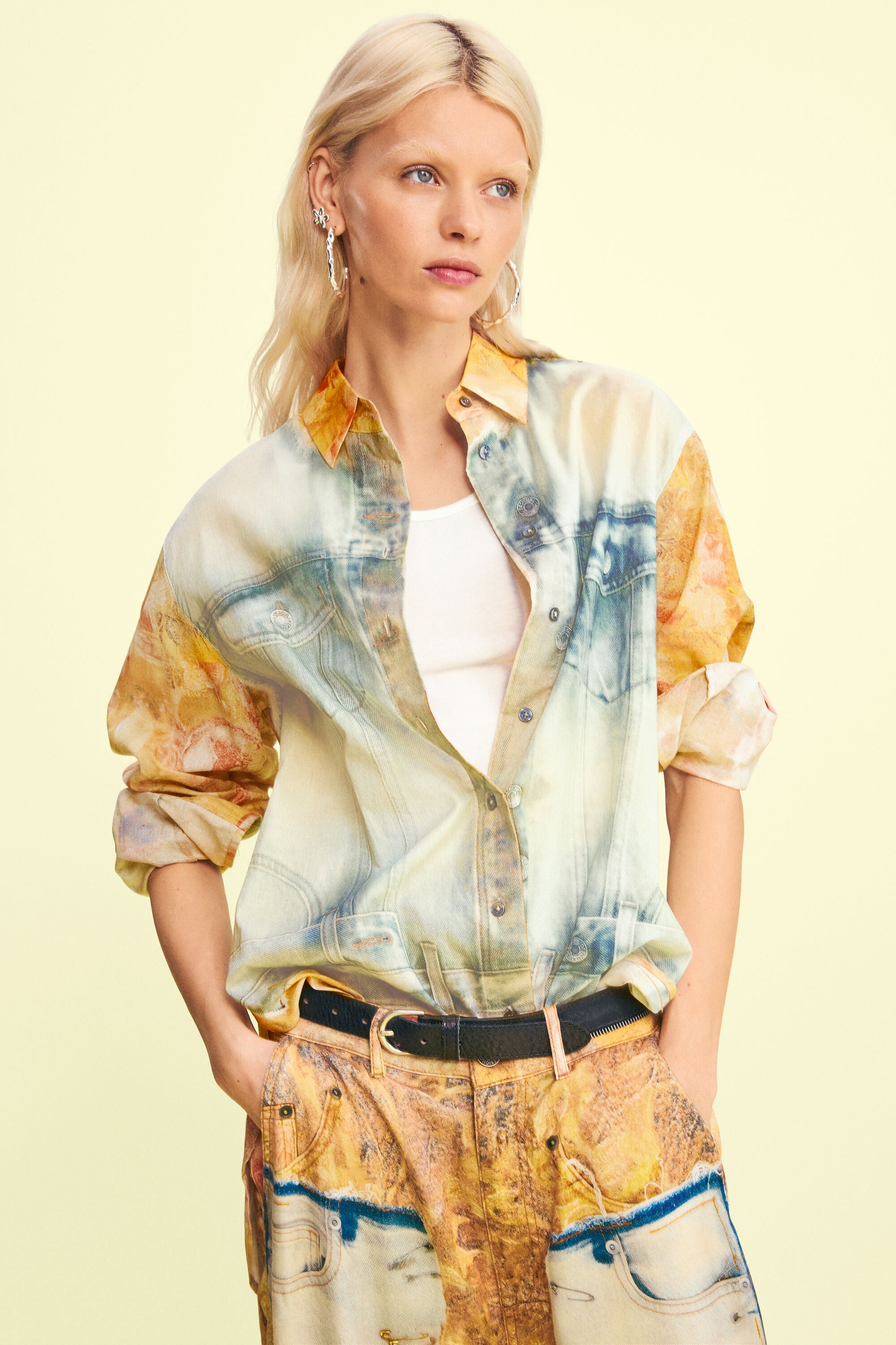 Desigual, Hybrides Denimhemd, Baumwolle, Gelb, L