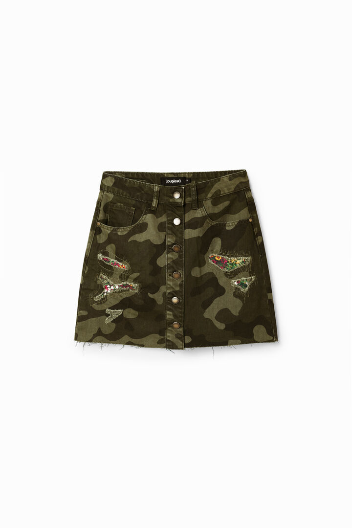 Camouflage mini skirt with buttons | Desigual