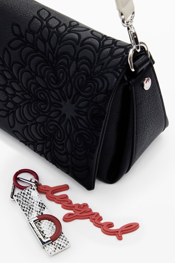 Bolso bandolera efecto piel bordados mediano | Desigual