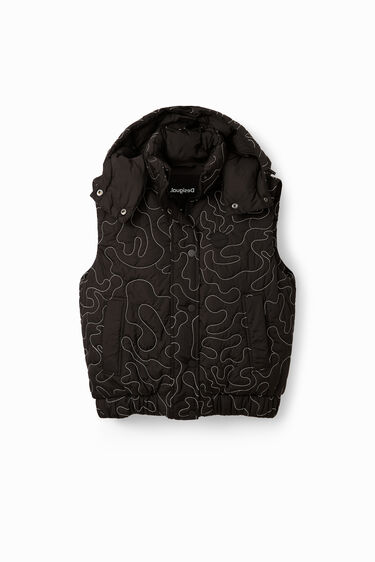 Chaleco acolchado capucha pespuntes | Desigual
