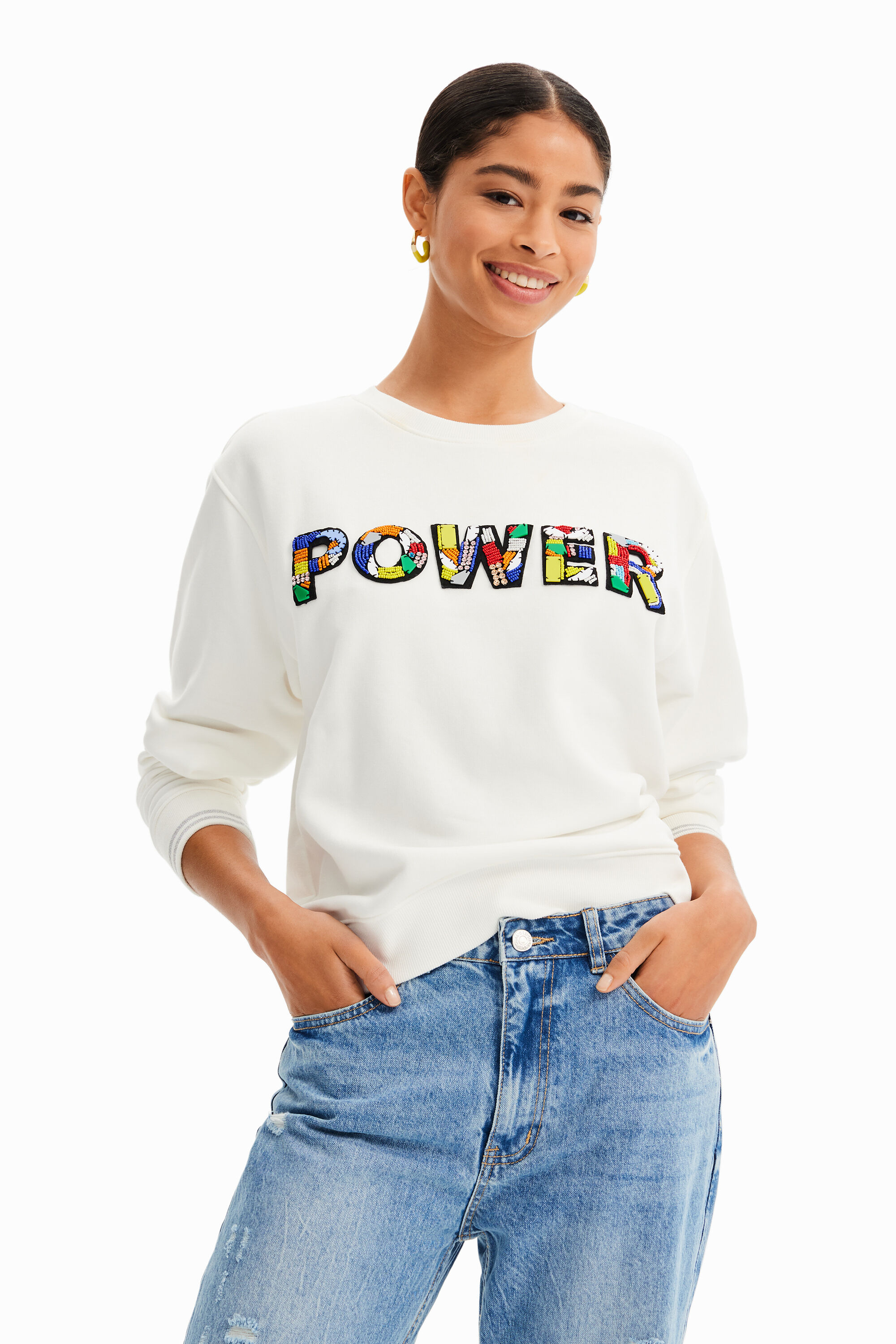 Shop Desigual Power Patch Sweatshirt In White