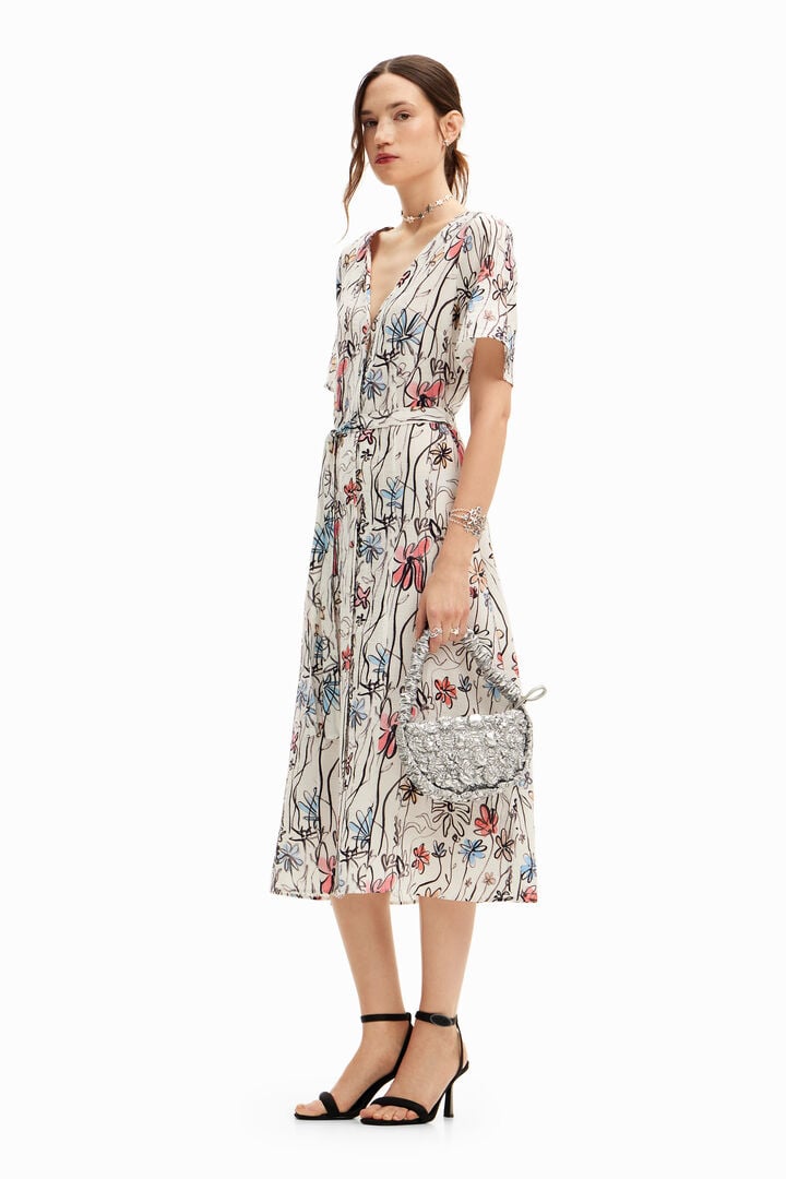 Midi dress with arty flowers.