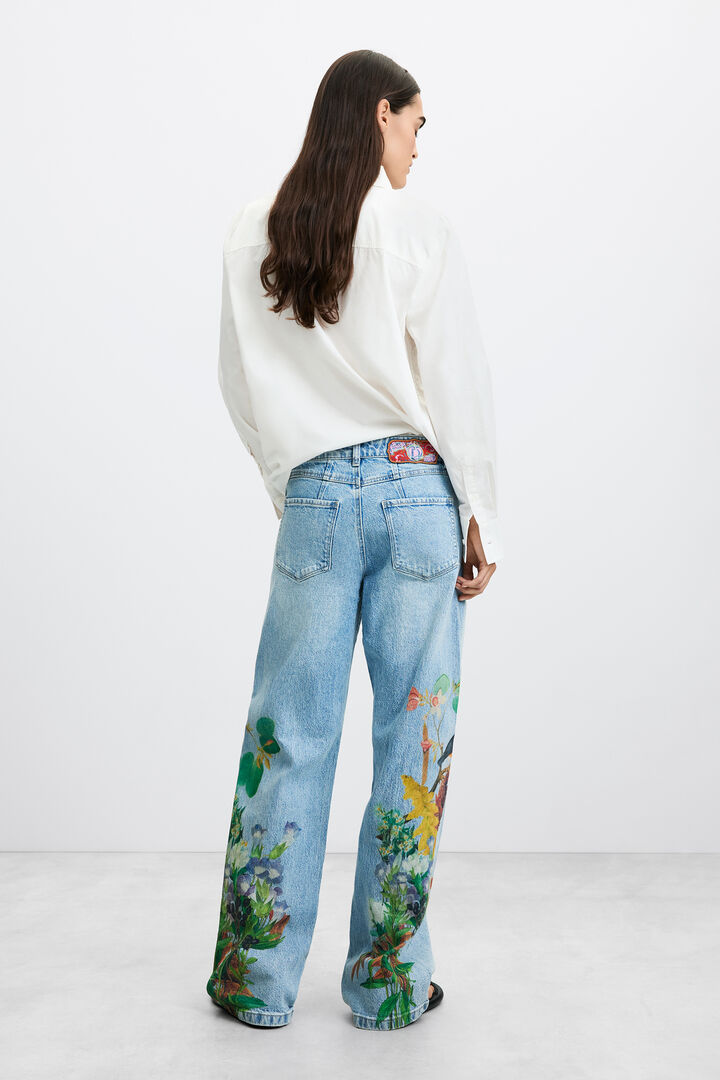pantal&oacute;n vaquero regular flores