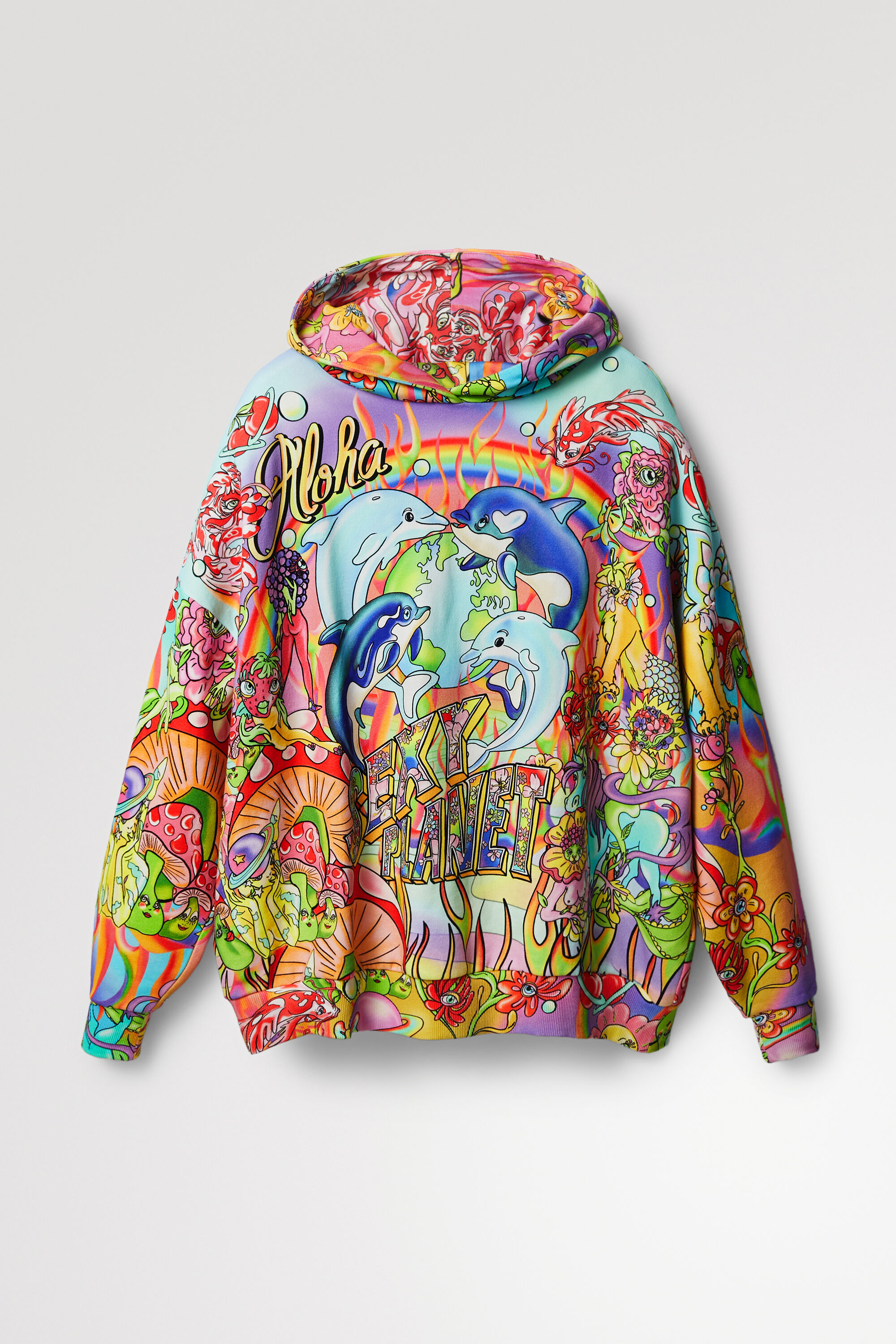 Desigual Oversized Hooded Sweatshirt In Material Finishes