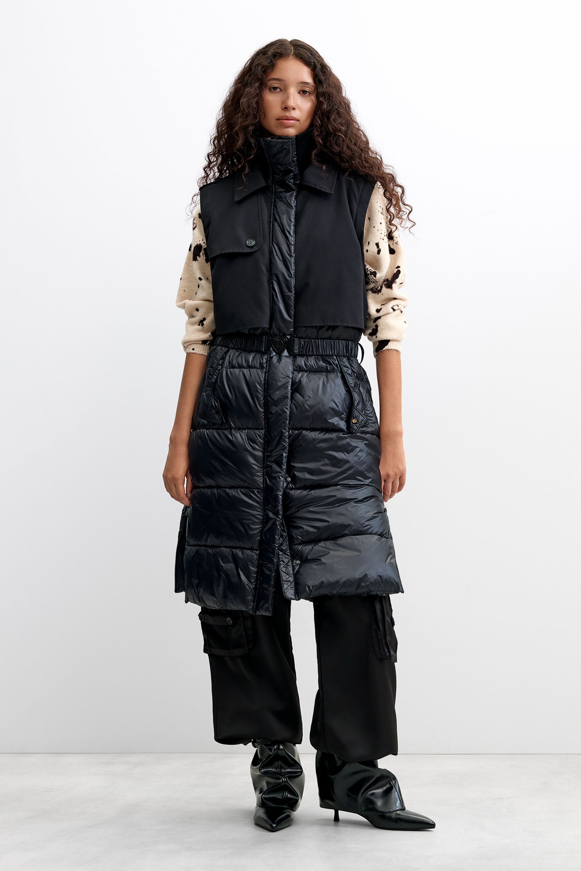 Abrigo Acolchado desmontable, Mujer, Negro, M