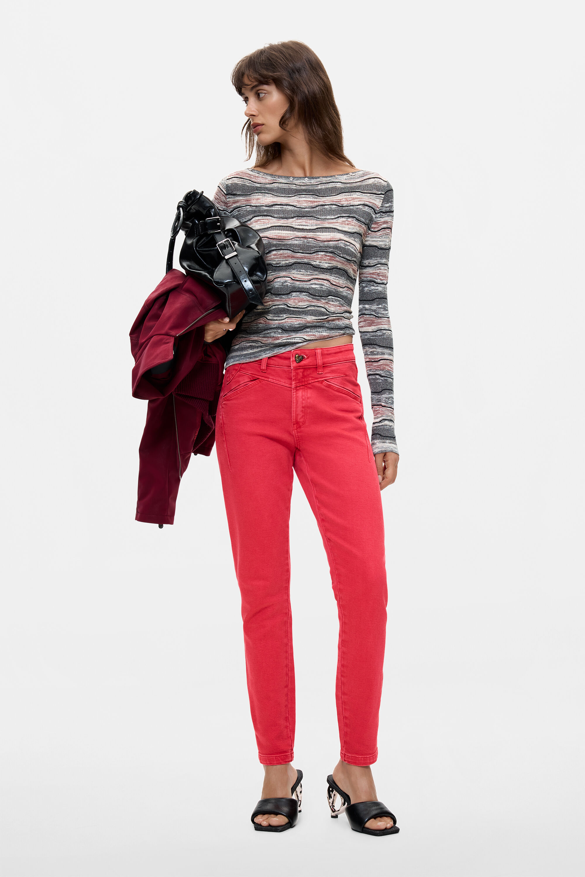 Desigual Donna Rosso Jeans Slim Taglia 42