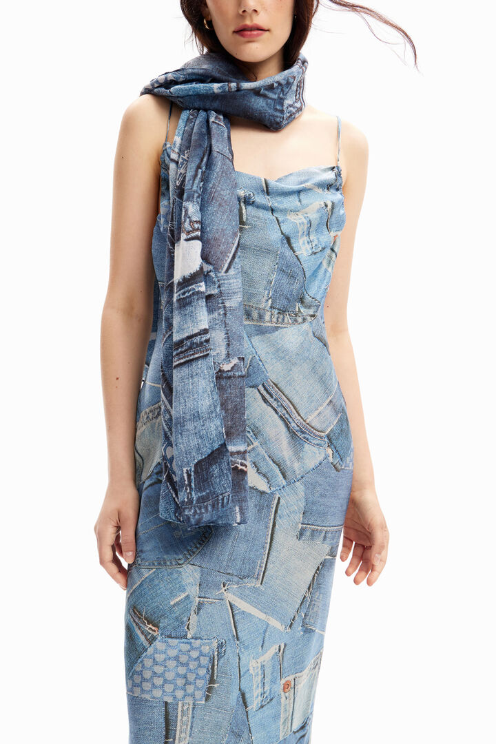 Denim patchwork rectangular foulard | Desigual