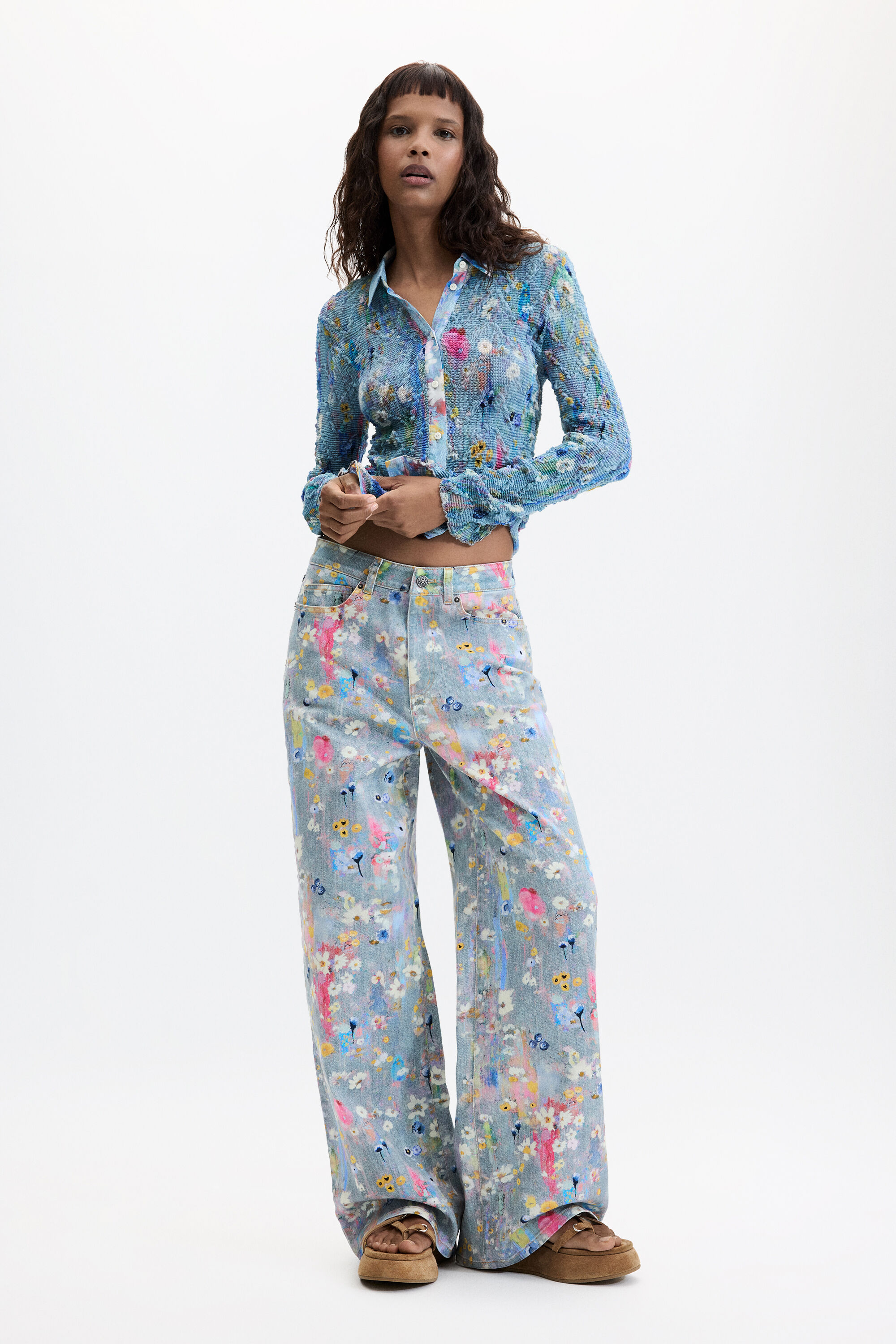 Desigual, Pantalón vaquero estampado, Algodon, Negro