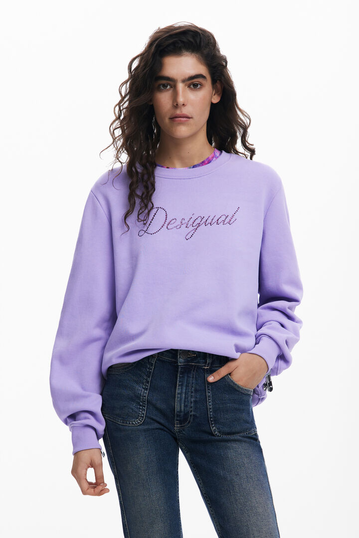 Sweatshirt with logo and rhinestones | Desigual