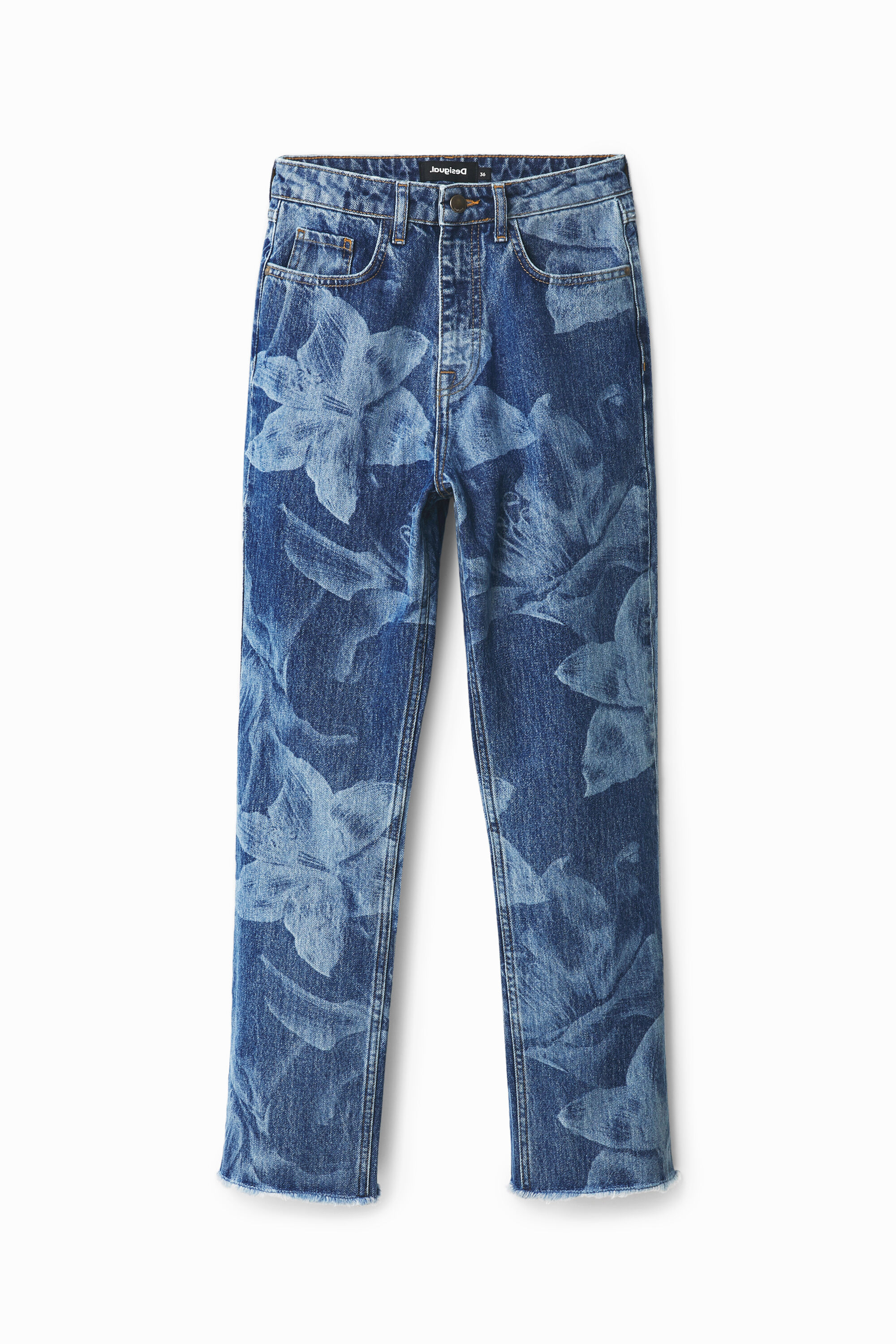 Desigual Straight Cropped Jeans In Blue