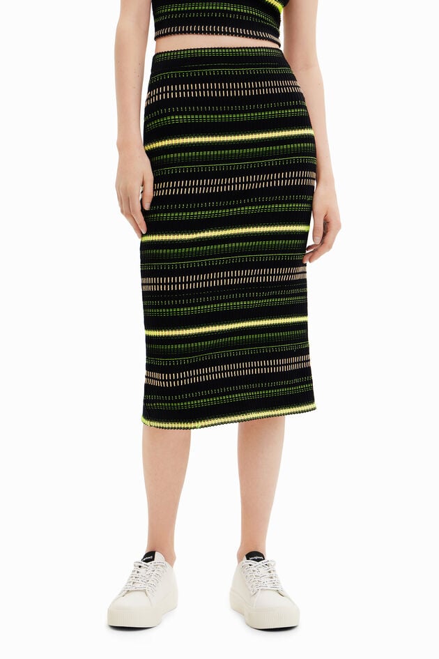 Striped slim midi skirt