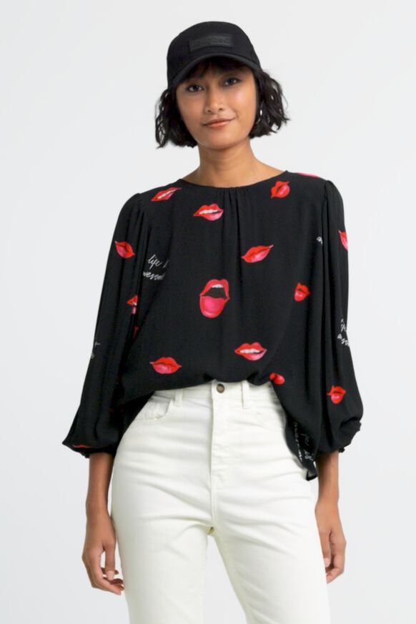 Sheer blouse with mouths | Desigual