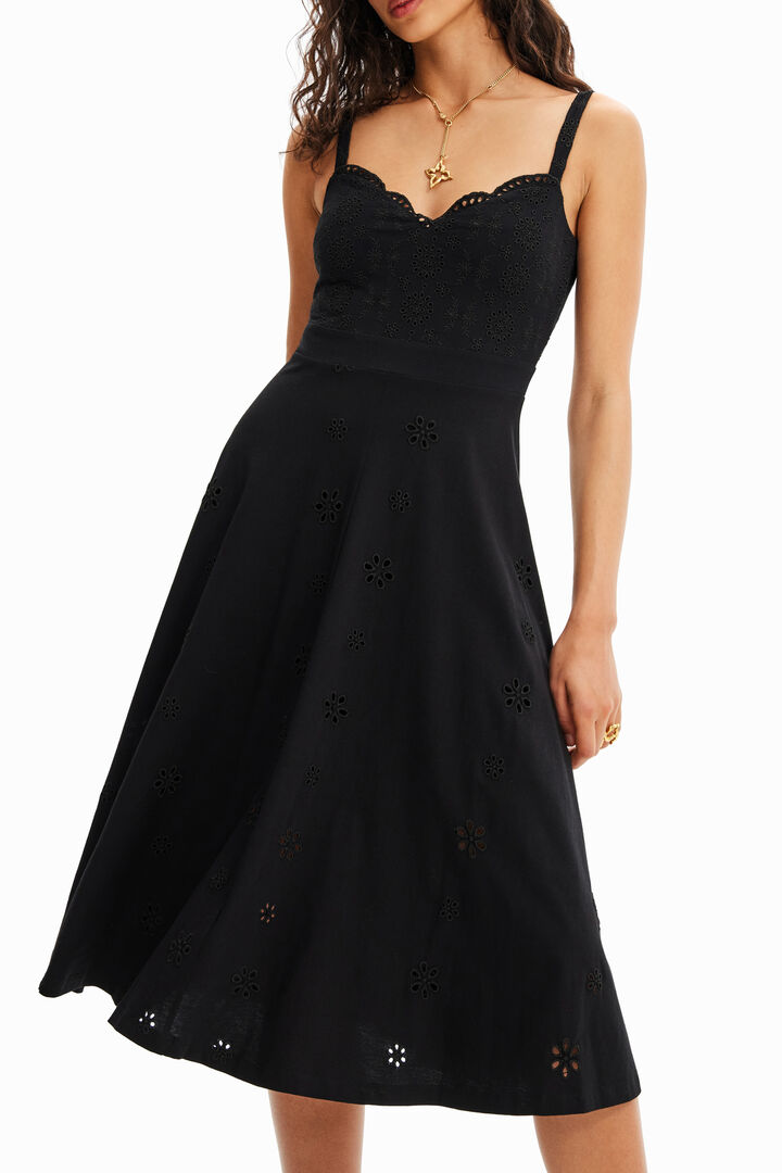 Vestit midi brodat suís | Desigual