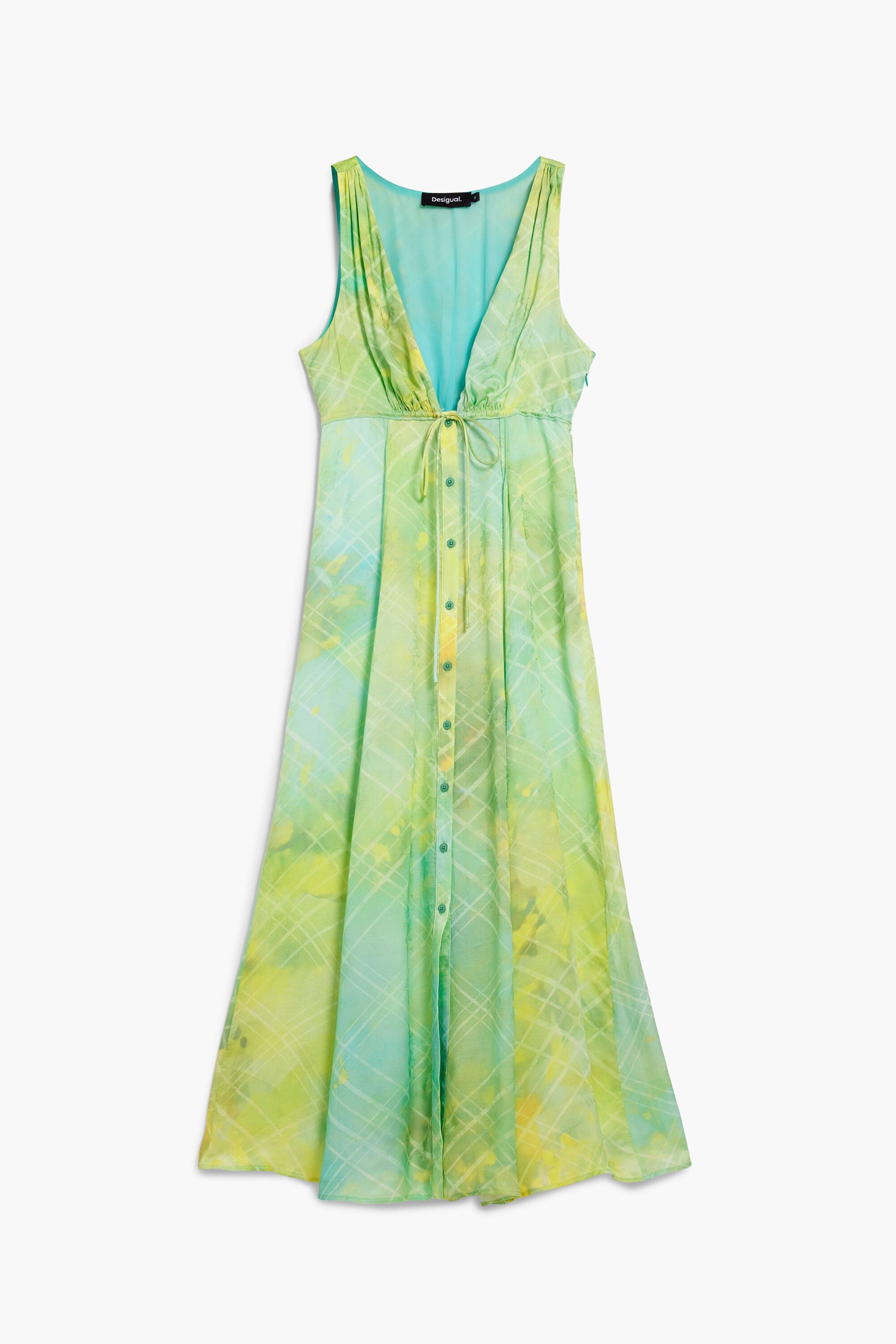 Desigual, Long dress with buttons, Viscose, Green, XS