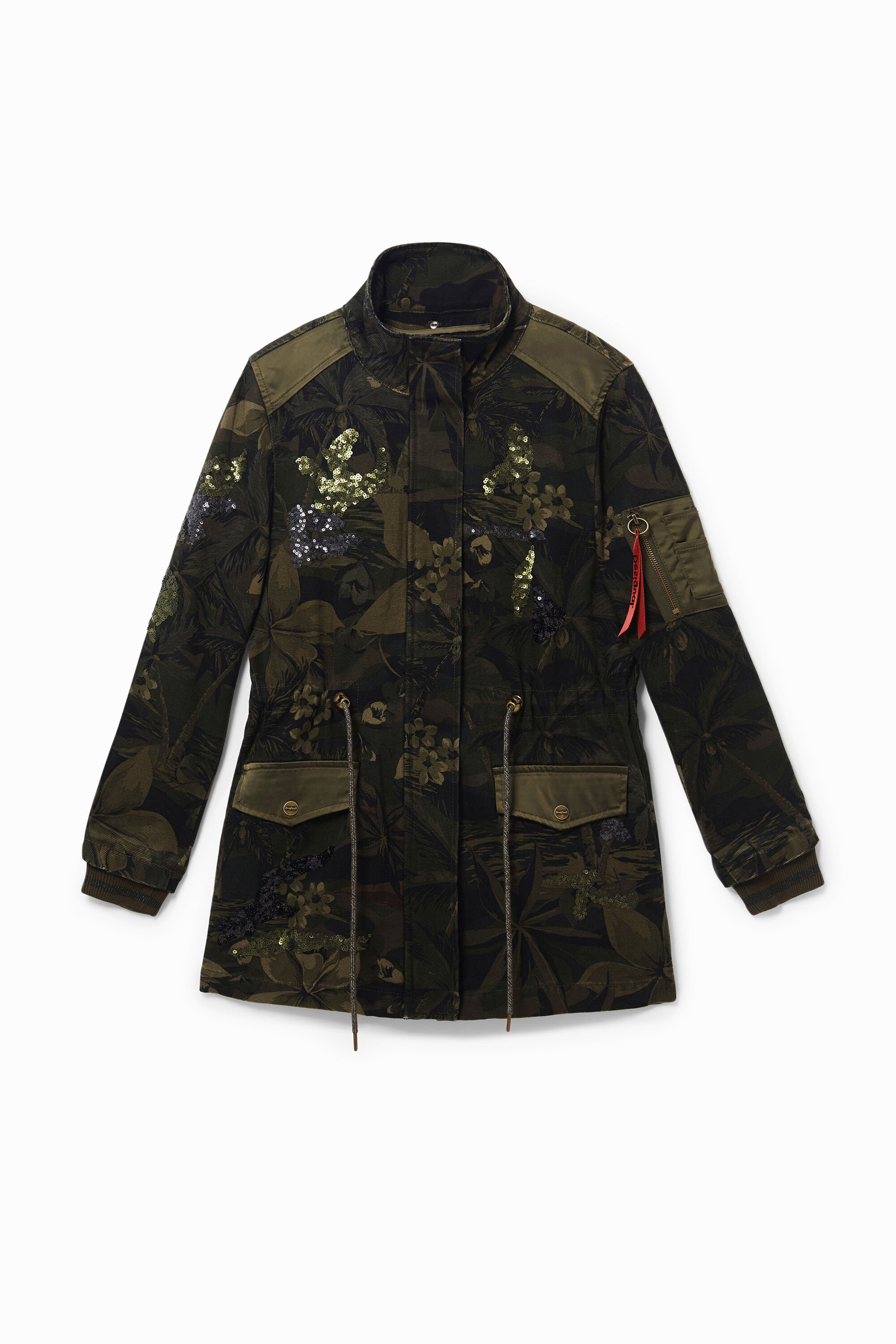 Desigual Military Parka Floral Print In Green