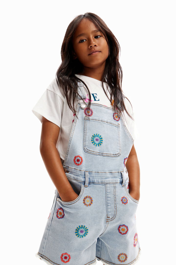 Embroidered denim dungarees