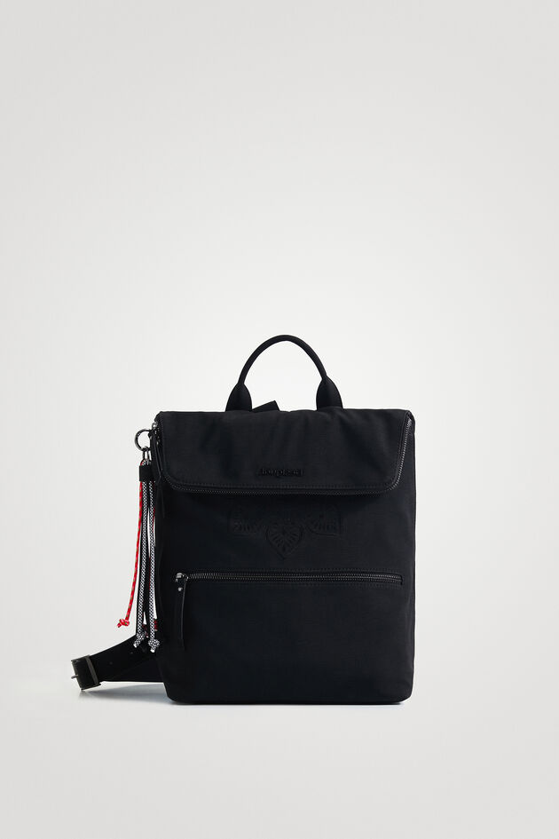 Square backpack extensible flap