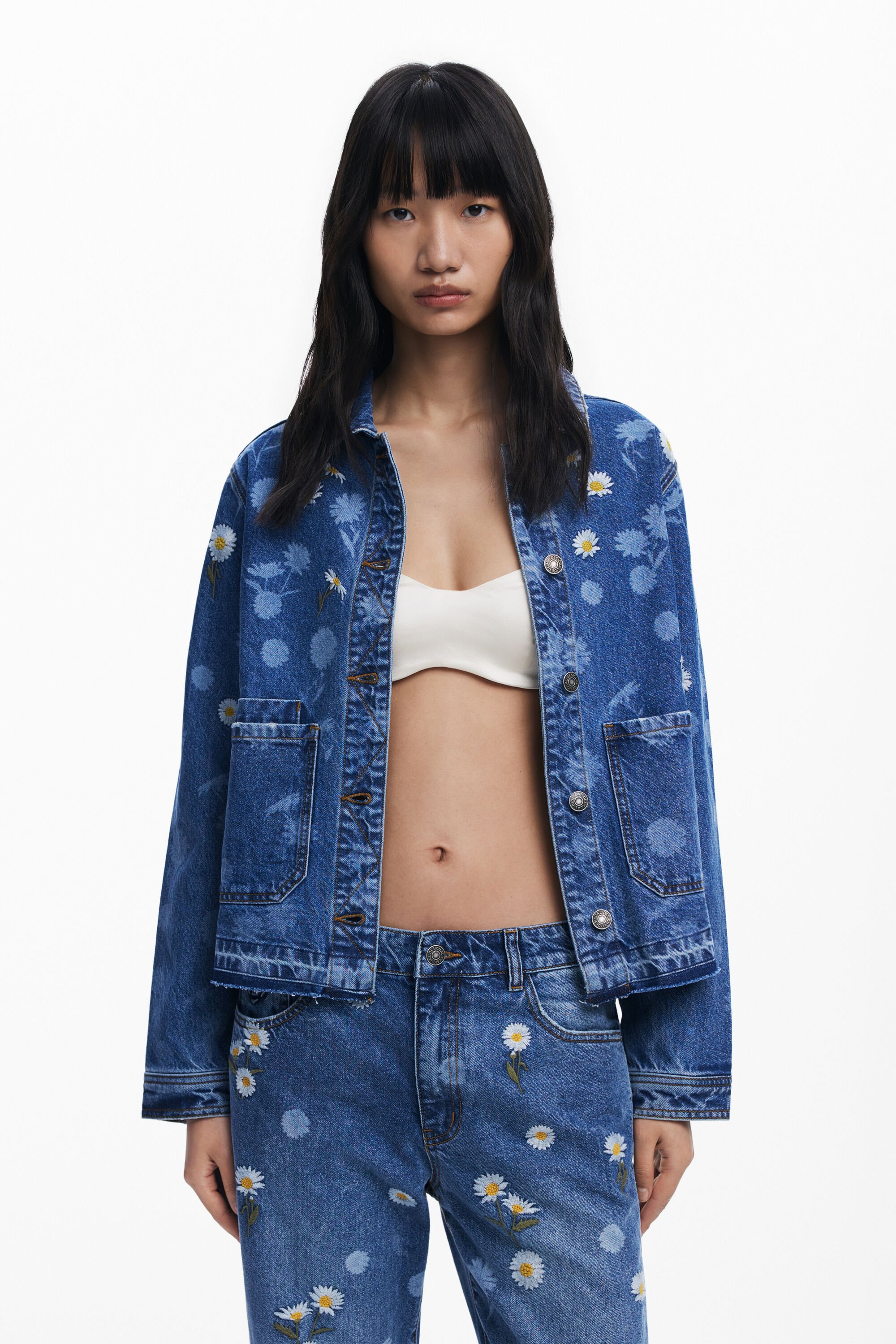 Veste en jean marguerites - Desigual - Modalova